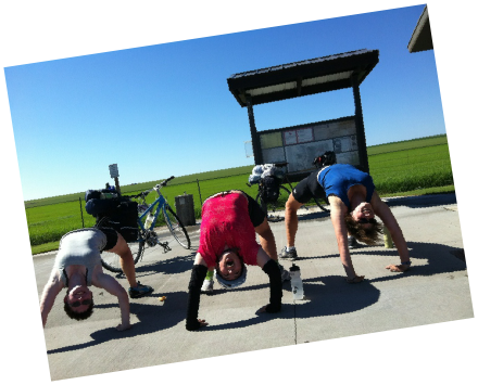 Stretching Exercises on Teen Treks bike trip in South Dakota